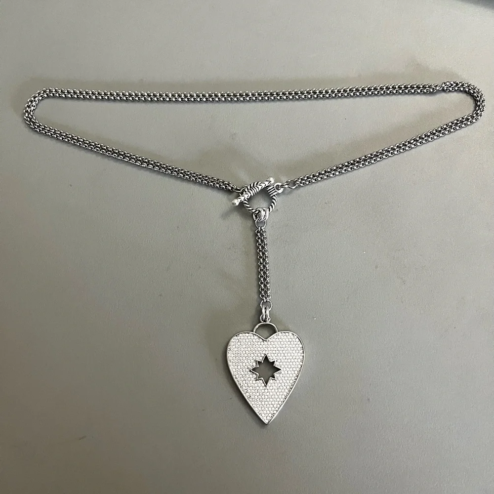 Clear cubic zirconia rhinestone cz heart silver lariat Y shape necklace - Picture 5 of 11